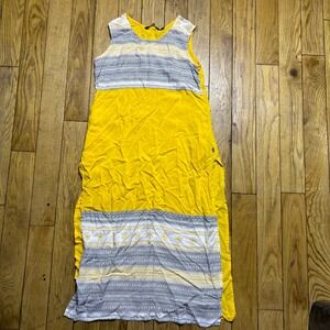 Avaasa Yellow Rayon Sleeveless Maxi Dress Geometric Print Side Slit M